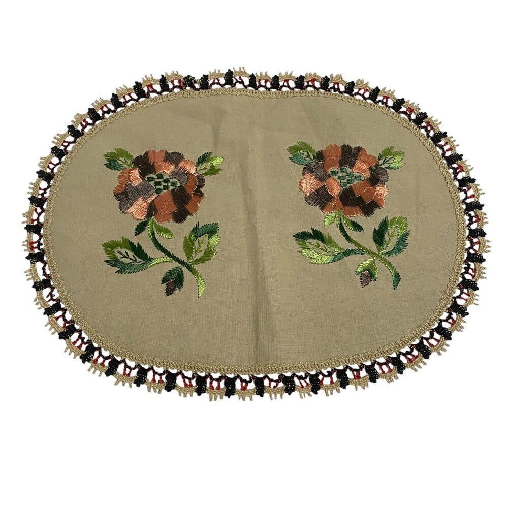 Crochet Trim Centerpiece Doily Vintage Needlepoint Embroidered